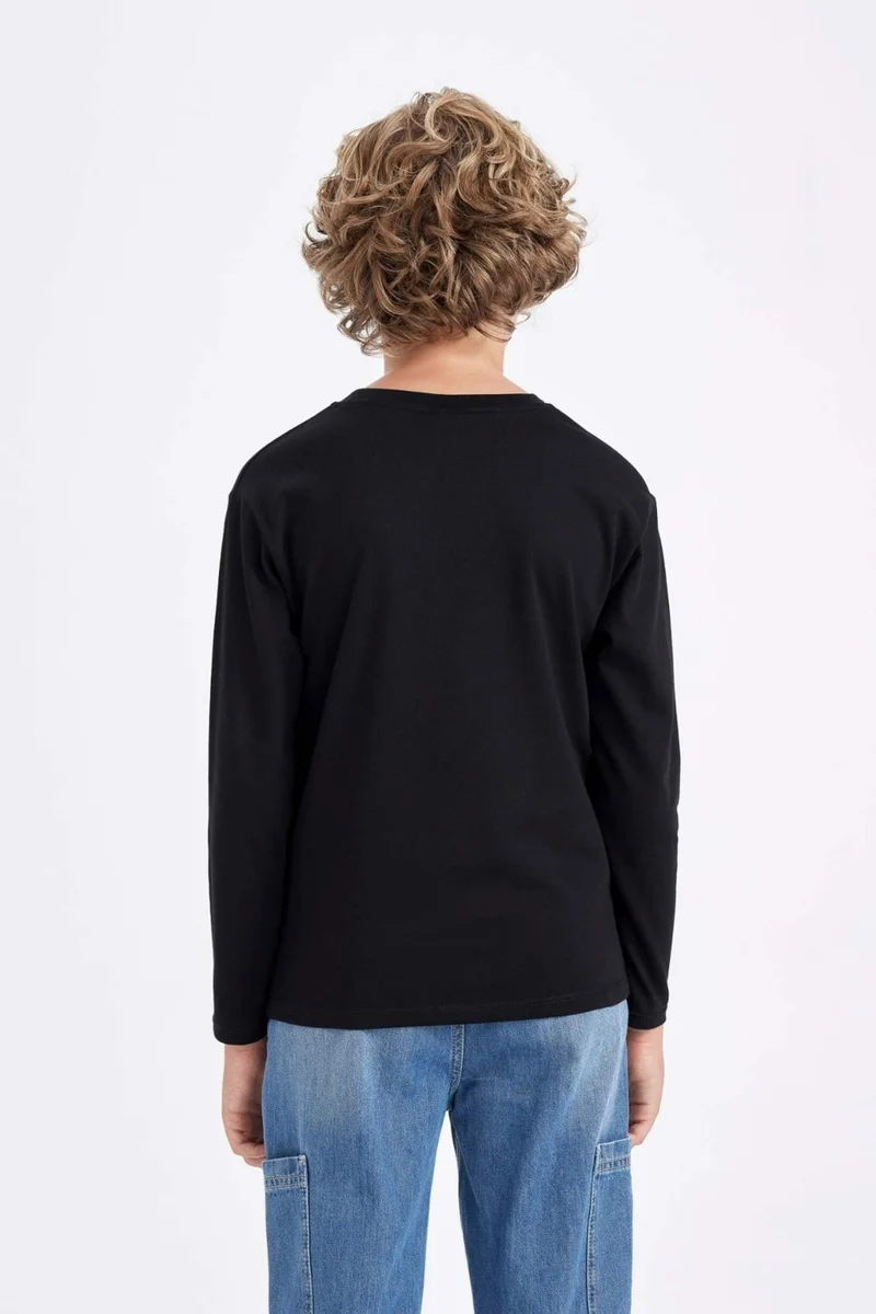 ديفاكتو Boy's Crew Neck Basic Plain Black Long Sleeve School T-Shirt K1686A624AU