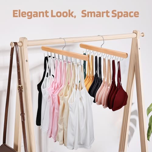 NECAMOCU 2 Pack Bra Hanger for Closet Organizer Premium Wooden Tank Top Hangers with 36 Foldable Hooks 360 Rotating Design Space Saving Storage for Tank Tops Bras Scarves and More - Image 3