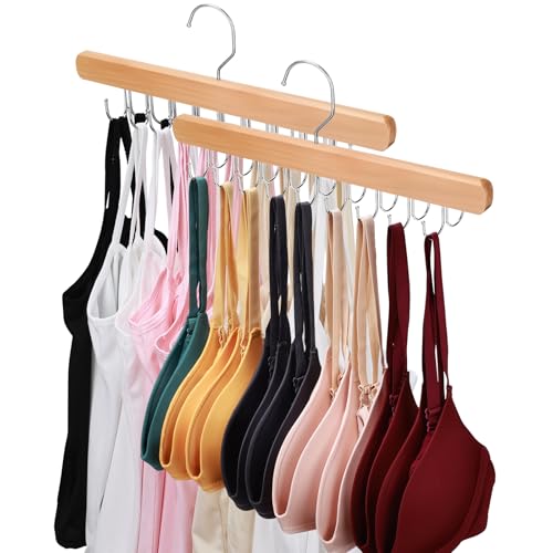 NECAMOCU 2 Pack Bra Hanger for Closet Organizer Premium Wooden Tank Top Hangers with 36 Foldable Hooks 360 Rotating Design Space Saving Storage for Tank Tops Bras Scarves and More - Image 1