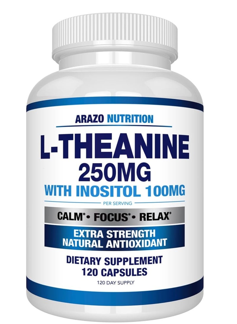 Arazo Nutrition L-Theanine 250mg Extra Strength with Inositol 100mg, 120 Vegetarian Capsules