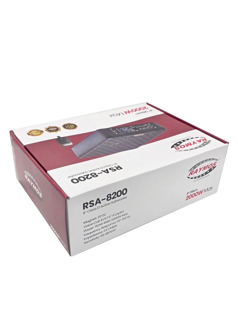 Raymos RSA-8200 8 Inch Class D Active Under-Seat Car Subwoofer | 150W RMS Power, 2000W Max Power - Image 4
