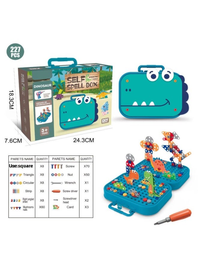 Generic - Electric DIY Disassembly Dinosaur Screw 3D Variety Puzzle Children's Early Education Nut Combination Toy-Color:DIY Space Screw 3D Puzzle And Card With Electric Flashlight Drill 228PCs (single Monochrome) Does Not Pack - Image 1