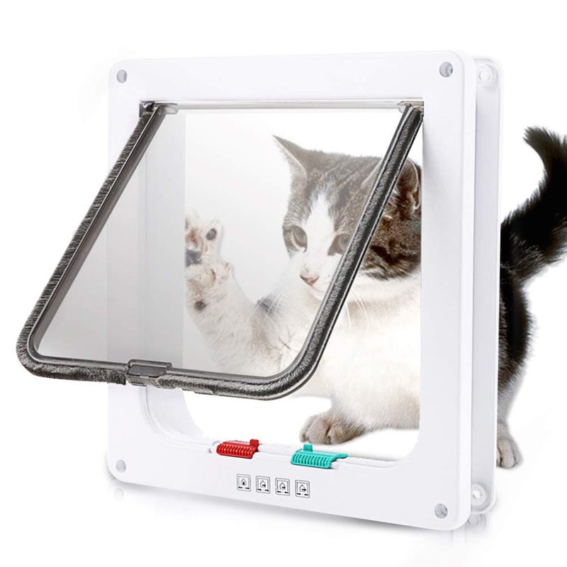 4 Way Locking Pet Door: Brown ABS Plastic, Weatherproof, Large Size - Easy To Install, Transparent Baffle With Noise-Reduction Brush Strip For Dogs And Cats In Home Doors, Windows Or Cabinets - Image 4
