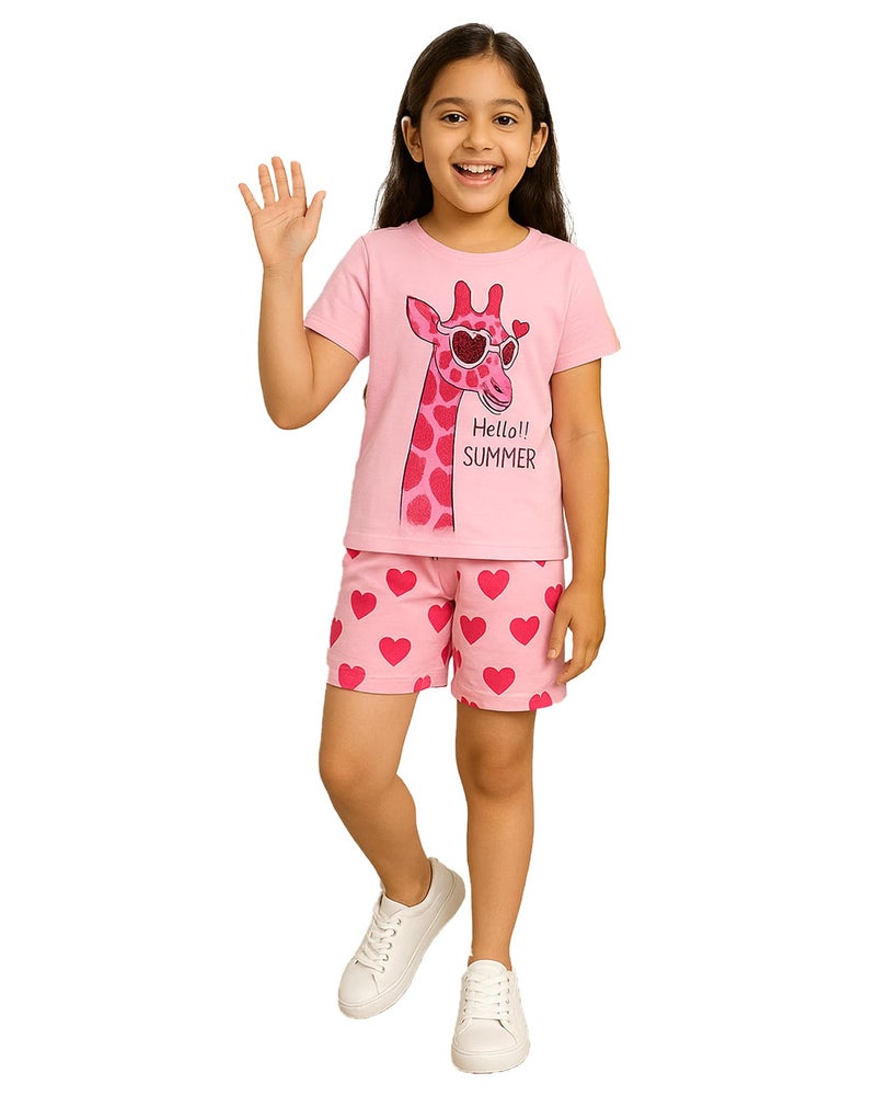 Kuchipoo Girls Regular Fit Cotton T-Shirts and Shorts Set (KUC-NSUT-152, 5-6 Years, Multi-Colored) - Image 4