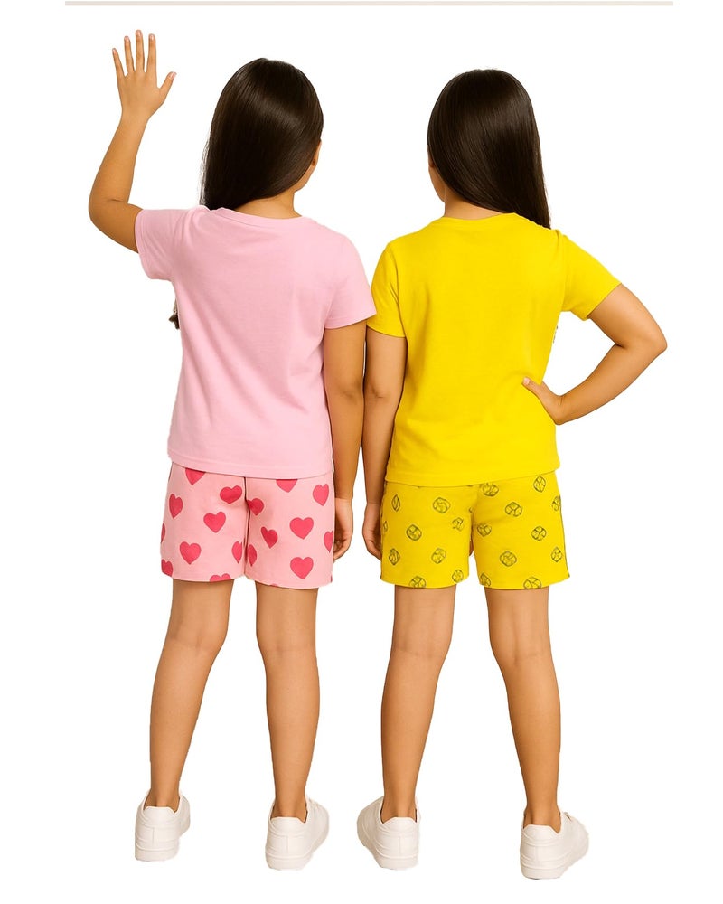 Kuchipoo Girls Regular Fit Cotton T-Shirts and Shorts Set (KUC-NSUT-152, 5-6 Years, Multi-Colored) - Image 2