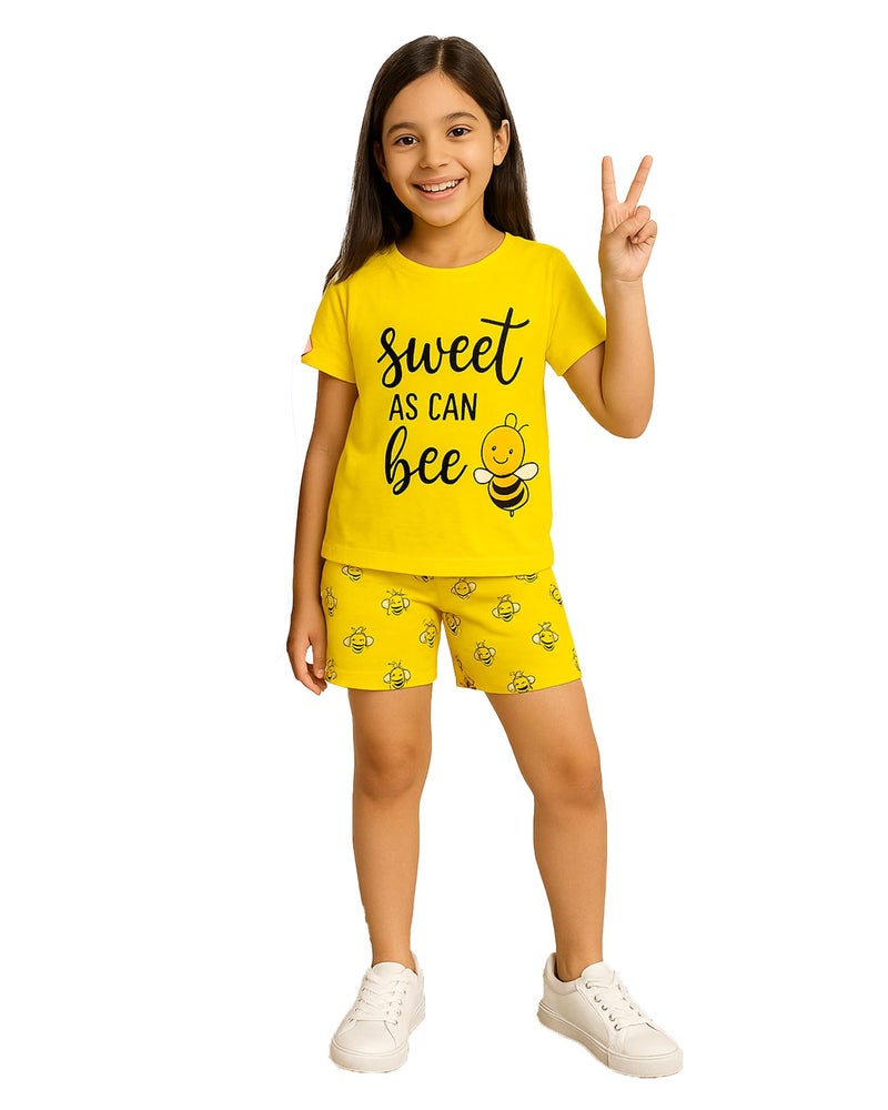 Kuchipoo Girls Regular Fit Cotton T-Shirts and Shorts Set (KUC-NSUT-152, 5-6 Years, Multi-Colored) - Image 3