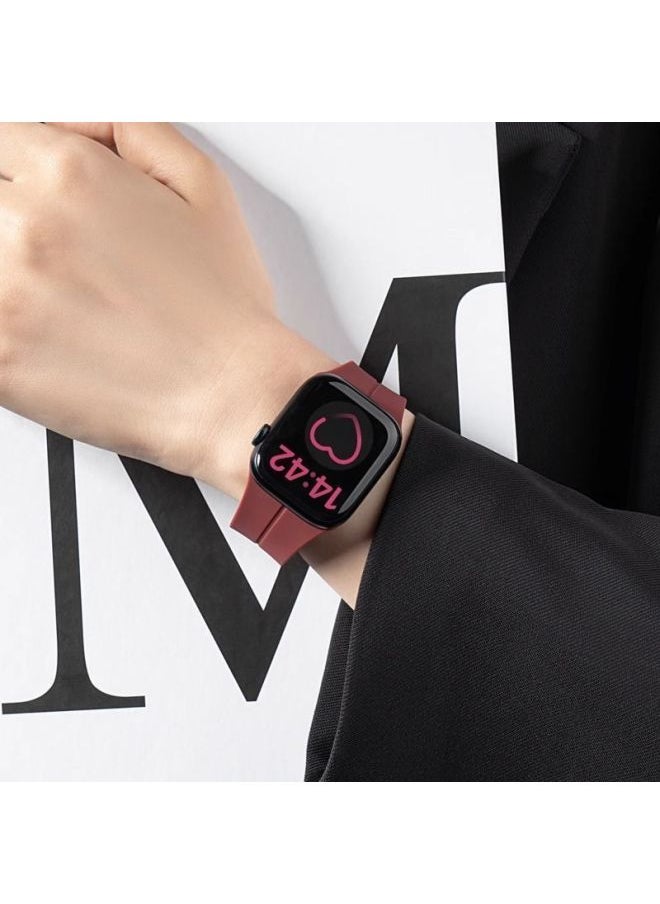 Generic Suitable For Apple Apple IwatchS9Ultra8 Generation 7654321 Watch With Silicone Magnetic Folding Buckle-Color:[burgundy] Silicone Magnetic Buckle Strap-universal For Iwatch 123 Generations [42mm]  - Image 3