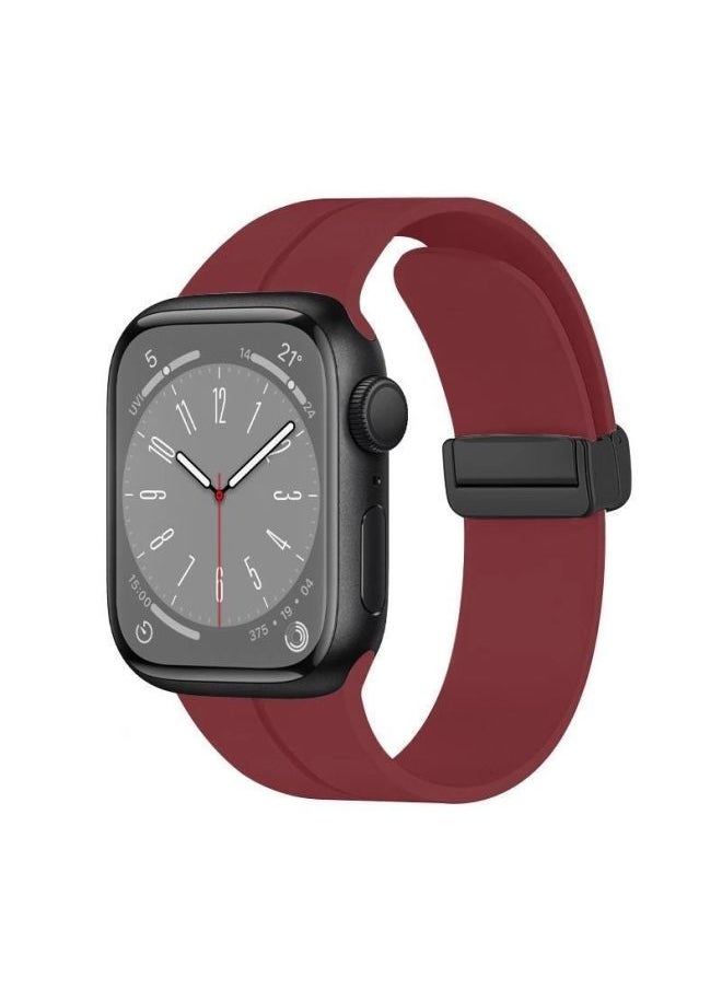 Generic Suitable For Apple Apple IwatchS9Ultra8 Generation 7654321 Watch With Silicone Magnetic Folding Buckle-Color:[burgundy] Silicone Magnetic Buckle Strap-universal For Iwatch 123 Generations [42mm]  - Image 1