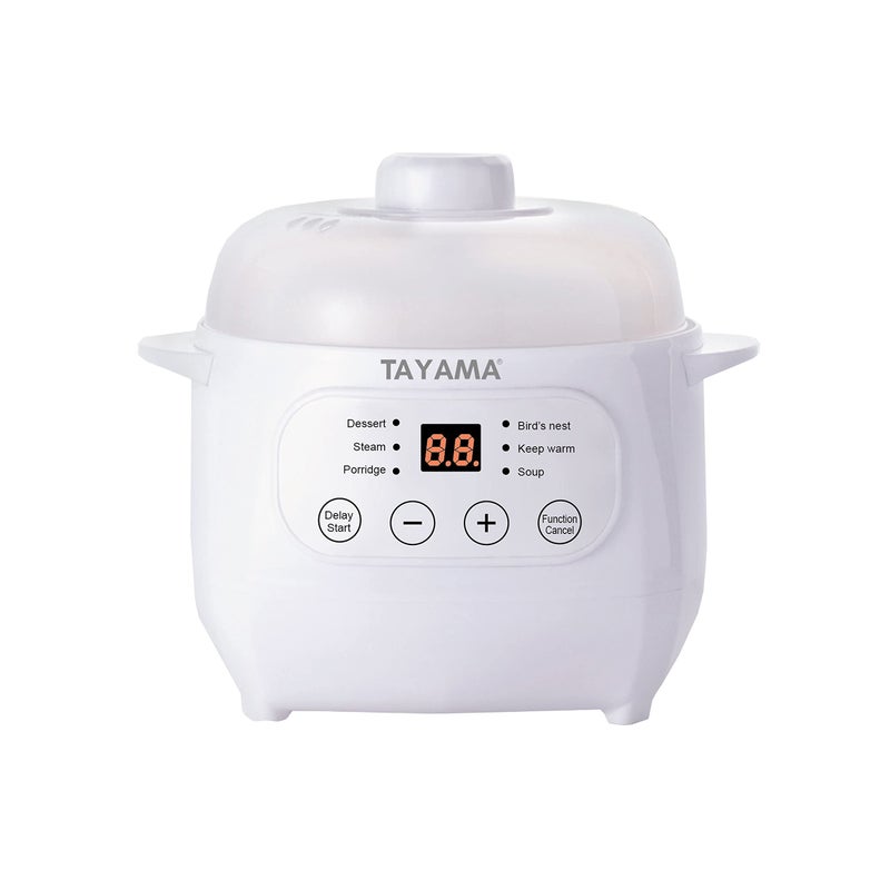 TAYAMA 1 Qt. White Mini Ceramic Stew Cooker with Pre-Settings and Built-In Timer - Image 1