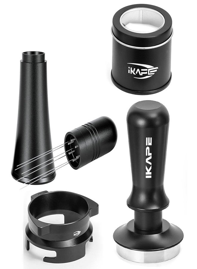 IKAPE 54mm Espresso Tamper Kit 4 in 1 Black, Complete Portafilter accessory set, 53mm Coffee Tamper, WDT Tool, Paper Filters (200pc), Dosing Funnel for Breville Portafilters - Image 1