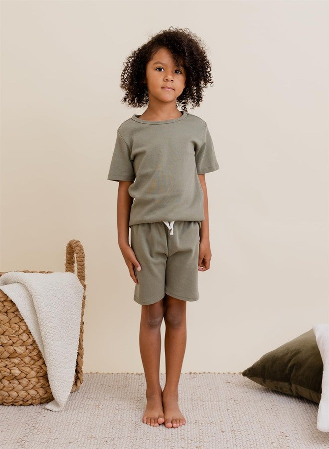 Owlivia Baby Boy Shorts, Toddler Unisex Pull-on Knit Short, Summer Organic Cotton Shorts, 3 Pack Jogger Pants(Olive & Dark Grey & Light Grey, 2 Years) - Image 2