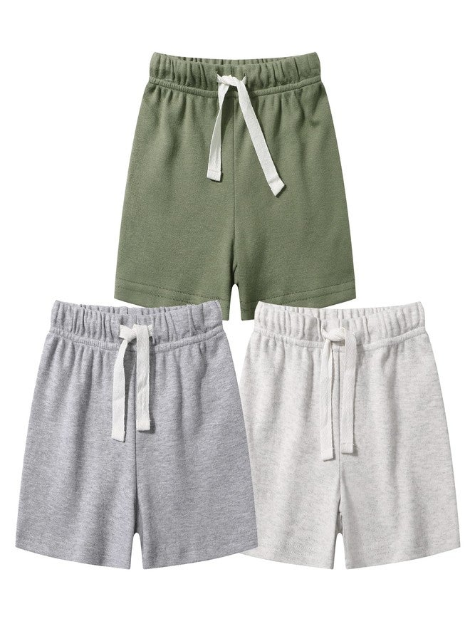 Owlivia Baby Boy Shorts, Toddler Unisex Pull-on Knit Short, Summer Organic Cotton Shorts, 3 Pack Jogger Pants(Olive & Dark Grey & Light Grey, 2 Years) - Image 1