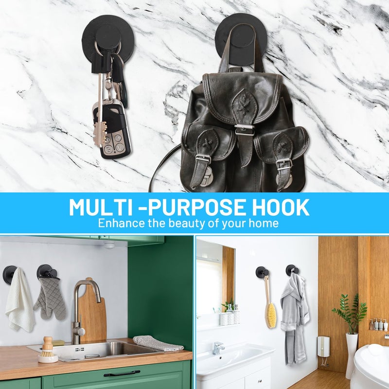 AMAZOPEN 2 PCS Suction Cup Hooks for Shower, 15 lbs (max) Removable Towel Hooks for Bathroom Window Glass Door Wall, Versatile Black Shower Hook, Bath Robe Looafh Hook for Hanging - Black - Image 4