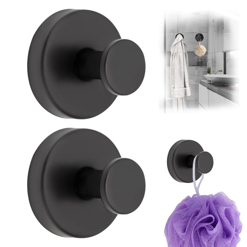 AMAZOPEN 2 PCS Suction Cup Hooks for Shower, 15 lbs (max) Removable Towel Hooks for Bathroom Window Glass Door Wall, Versatile Black Shower Hook, Bath Robe Looafh Hook for Hanging - Black - Image 1