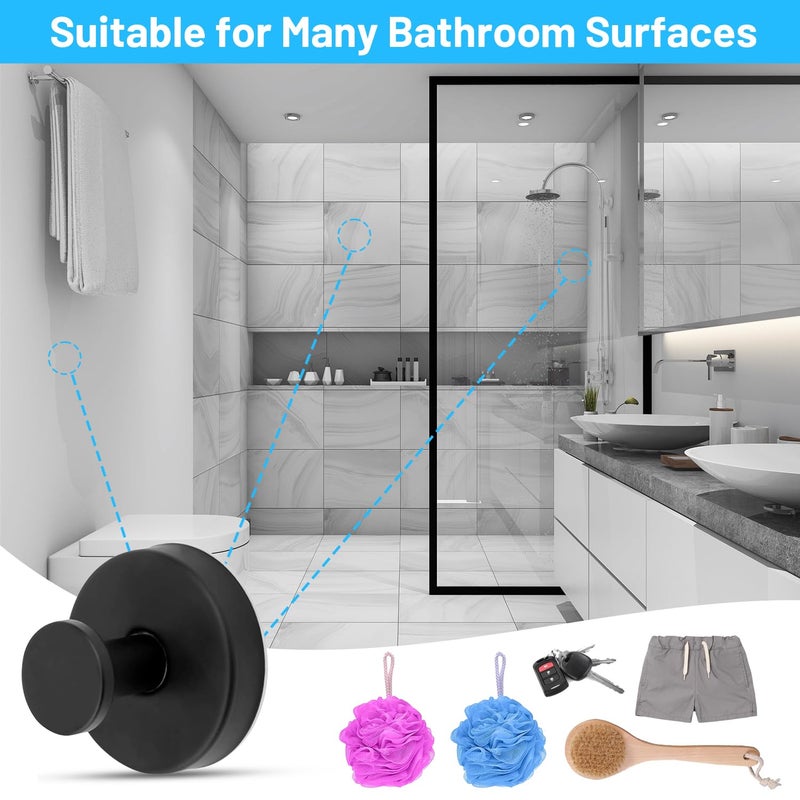AMAZOPEN 2 PCS Suction Cup Hooks for Shower, 15 lbs (max) Removable Towel Hooks for Bathroom Window Glass Door Wall, Versatile Black Shower Hook, Bath Robe Looafh Hook for Hanging - Black - Image 5