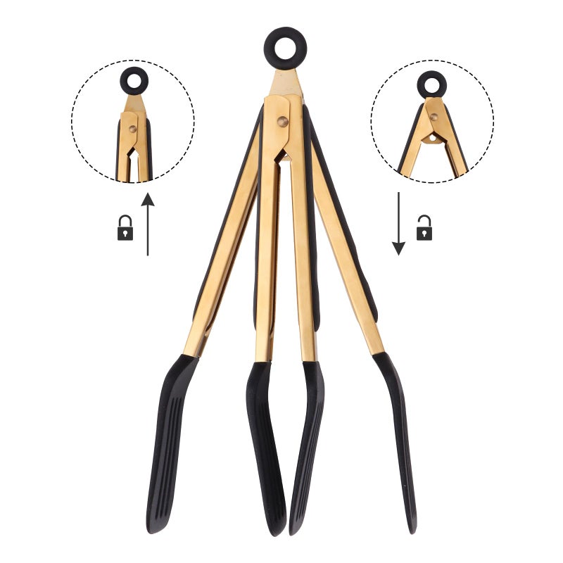 Mafier 2-Piece Kitchen Spatula Tongs Food Serving Tongs 9" and 12" Cooking with BPA Free Silicone Tips(Gold) - Image 2