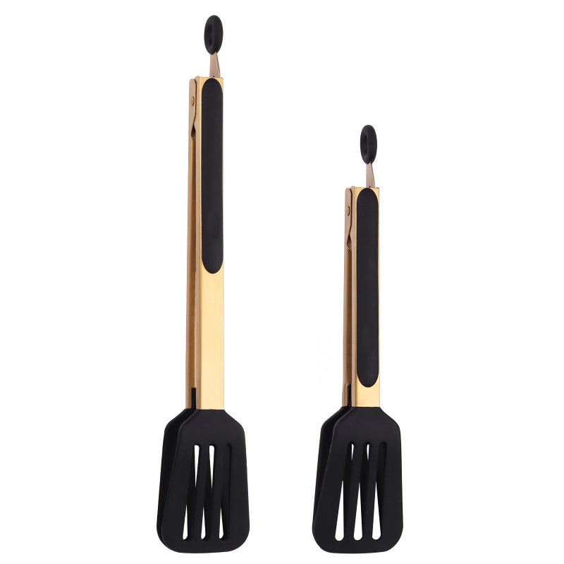 Mafier 2-Piece Kitchen Spatula Tongs Food Serving Tongs 9" and 12" Cooking with BPA Free Silicone Tips(Gold) - Image 1