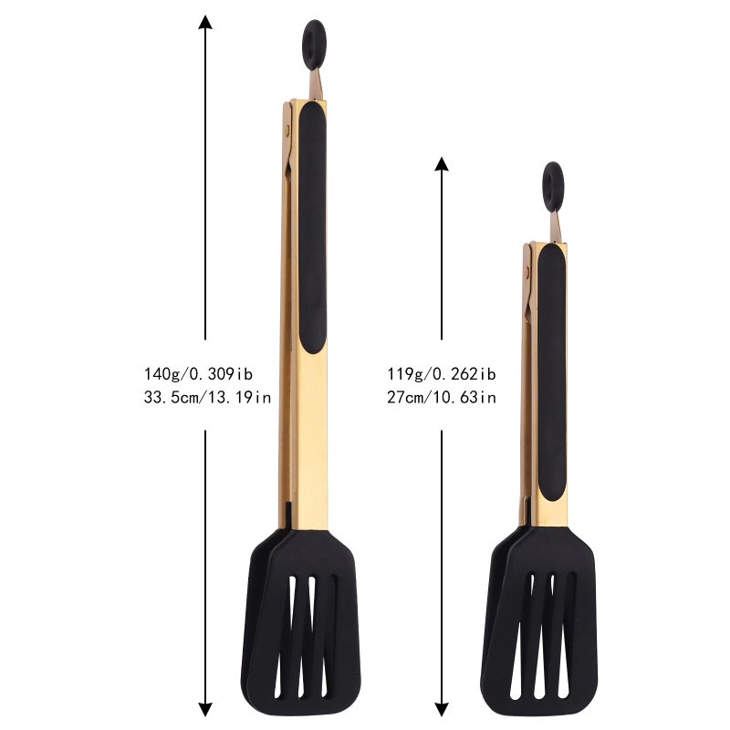 Mafier 2-Piece Kitchen Spatula Tongs Food Serving Tongs 9" and 12" Cooking with BPA Free Silicone Tips(Gold) - Image 3