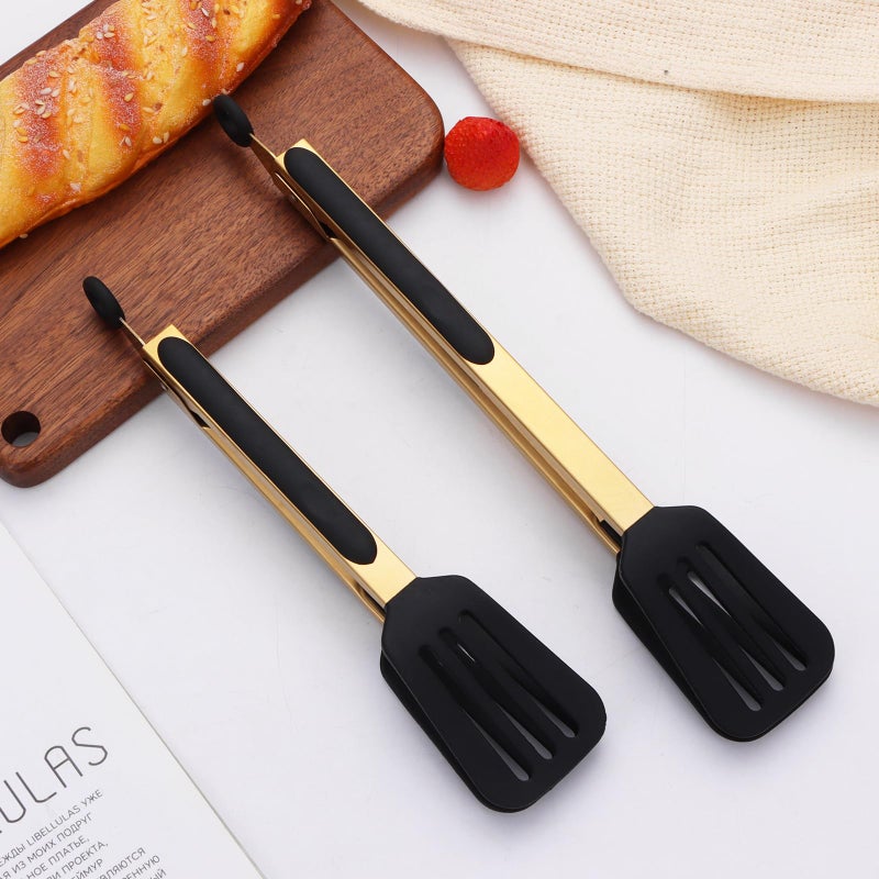 Mafier 2-Piece Kitchen Spatula Tongs Food Serving Tongs 9" and 12" Cooking with BPA Free Silicone Tips(Gold) - Image 4