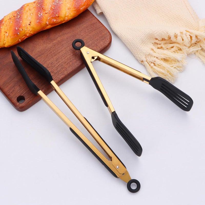 Mafier 2-Piece Kitchen Spatula Tongs Food Serving Tongs 9" and 12" Cooking with BPA Free Silicone Tips(Gold) - Image 5