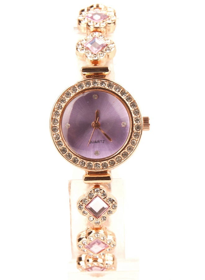 Chic Women’s Quartz Wristwatch – Purple Dial with Rose Gold – Stainless Steel Bracelet with Stone Accents – Elegant and Stylish Watch for Daily Wear and Special Occasions – Top Women’s Fashion Watch - Image 1