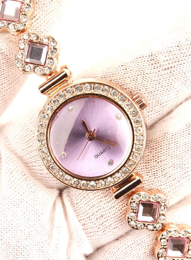 Chic Women’s Quartz Wristwatch – Purple Dial with Rose Gold – Stainless Steel Bracelet with Stone Accents – Elegant and Stylish Watch for Daily Wear and Special Occasions – Top Women’s Fashion Watch - Image 4