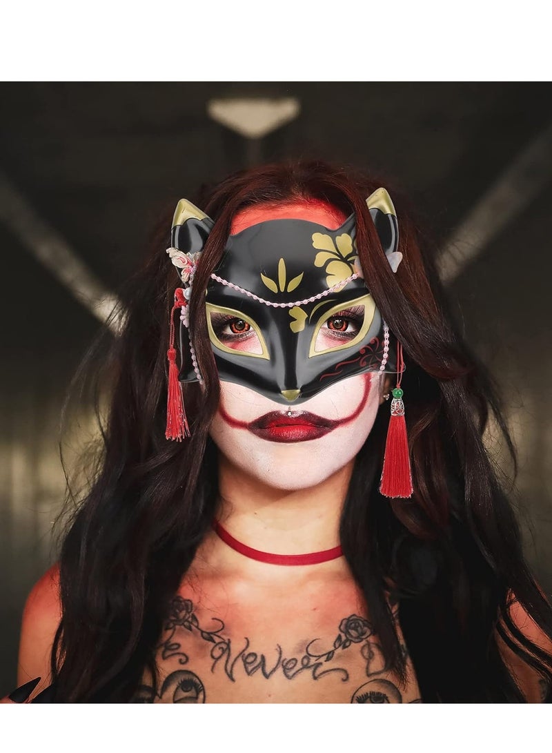 سيوسي Fox Mask, Cosplay Mask Japanese Anime Kabuki Half Face Cat Masks Masquerade Party - Image 3