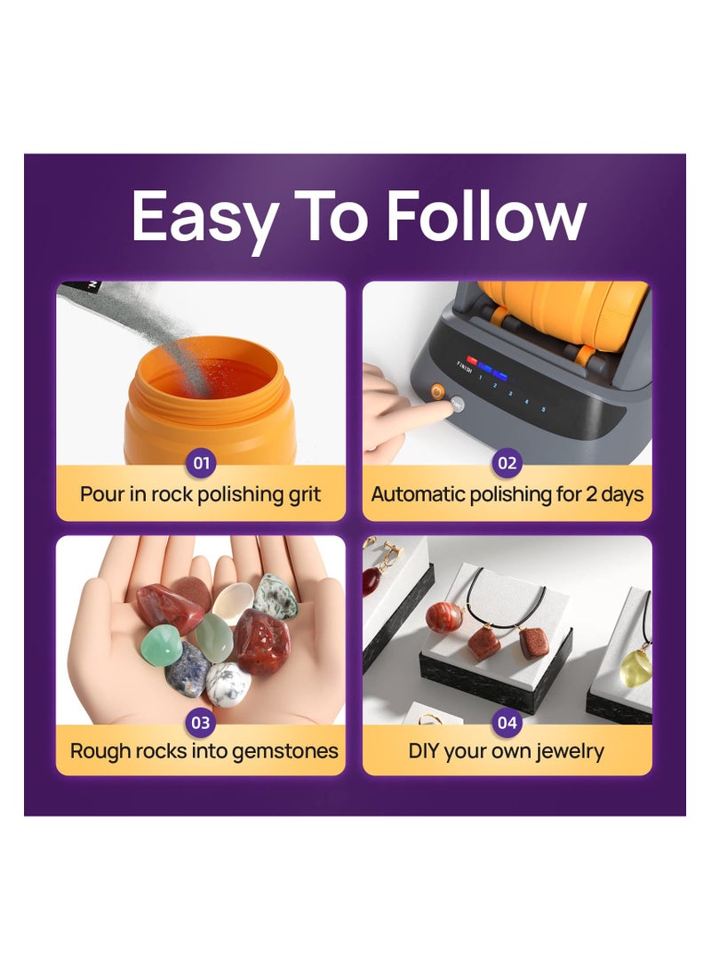 Rock Tumbler Kit for Kids, Hobby Edition includes 9 Rough Gemstones, Polishing Grits, Jewelry Fastenings, Noise Reduction Cover - Educational STEM Science Kit for 8+ Year Old Kids Rock Polisher - Image 2