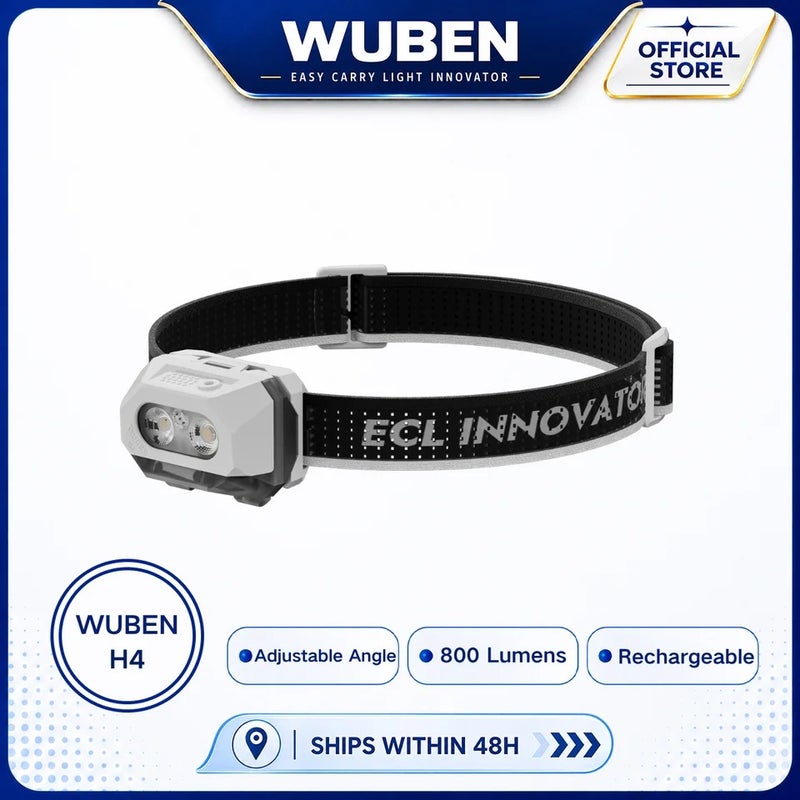 Wuben H4 Headlamp, 800LM LED Rechargeable Light, 80g, Adjustable Angle, Hands-Free for Camping, Hiking, Running, Outdoor - Image 2