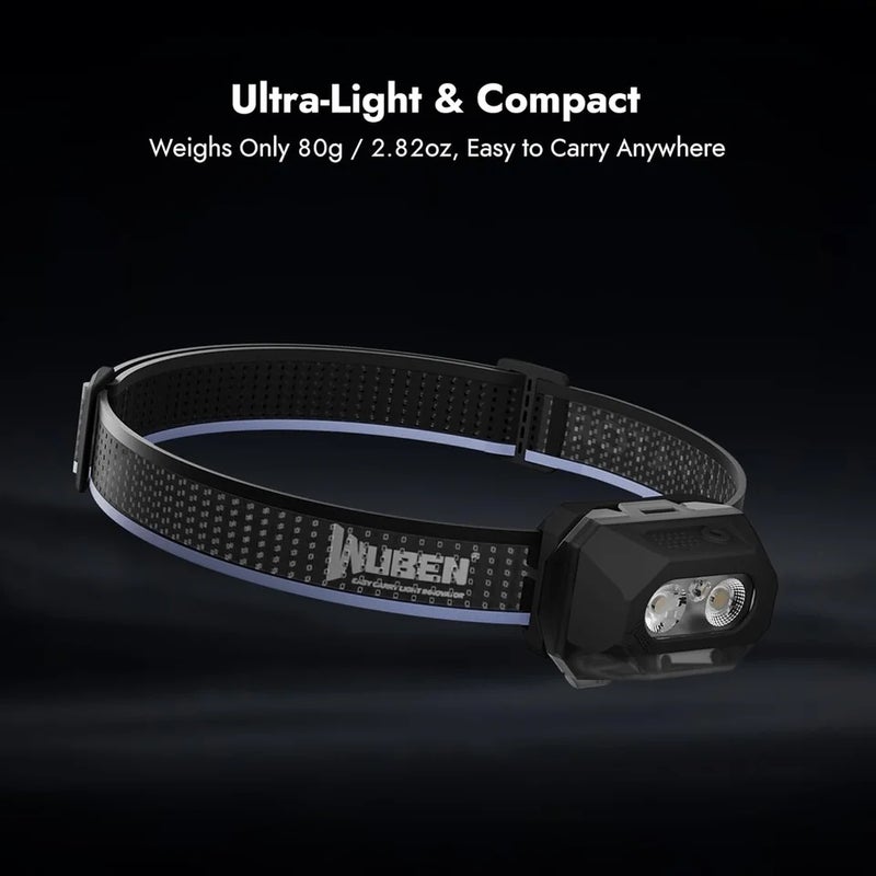 Wuben H4 Headlamp, 800LM LED Rechargeable Light, 80g, Adjustable Angle, Hands-Free for Camping, Hiking, Running, Outdoor - Image 4