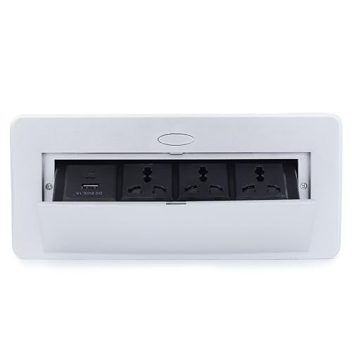 BOXNUBE Hydraulic Pop UP Box Cable Cubby Extension Board with 3 x Universal Power Sockets & 1 x USB Type C & 1 x USB A Ports (Silver) - Image 5