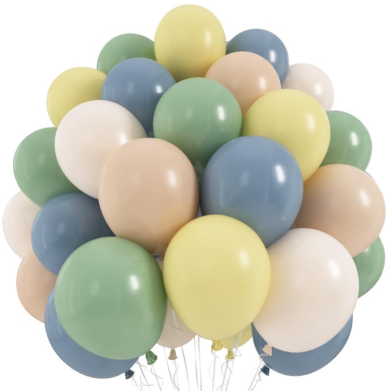 Froova Sage Green Dusty Blue Yellow Balloon 12 Inch Double Stuffed Beige Slate Blue Olive Green Yellow Ivory Cream Latex Balloons for Oh Baby Shower Bridal Birthday Safair Wedding Party Decorations - Image 1