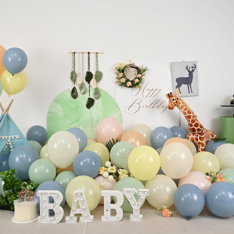 Froova Sage Green Dusty Blue Yellow Balloon 12 Inch Double Stuffed Beige Slate Blue Olive Green Yellow Ivory Cream Latex Balloons for Oh Baby Shower Bridal Birthday Safair Wedding Party Decorations - Image 3