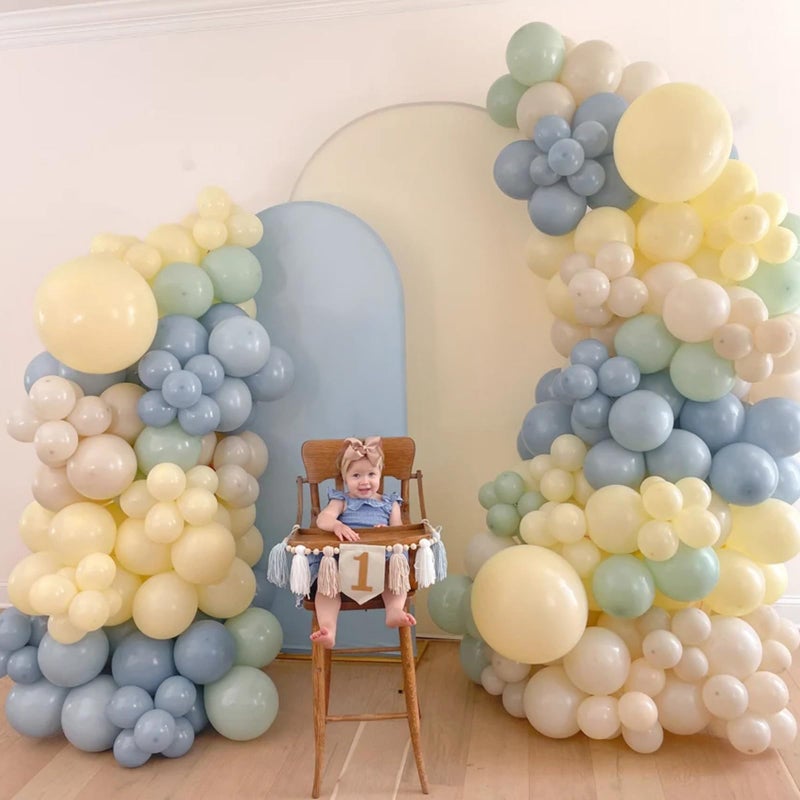 Froova Sage Green Dusty Blue Yellow Balloon 12 Inch Double Stuffed Beige Slate Blue Olive Green Yellow Ivory Cream Latex Balloons for Oh Baby Shower Bridal Birthday Safair Wedding Party Decorations - Image 4