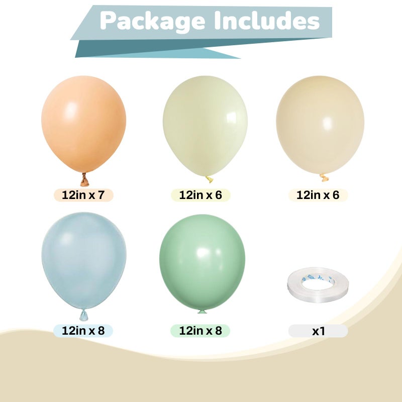 Froova Sage Green Dusty Blue Yellow Balloon 12 Inch Double Stuffed Beige Slate Blue Olive Green Yellow Ivory Cream Latex Balloons for Oh Baby Shower Bridal Birthday Safair Wedding Party Decorations - Image 2