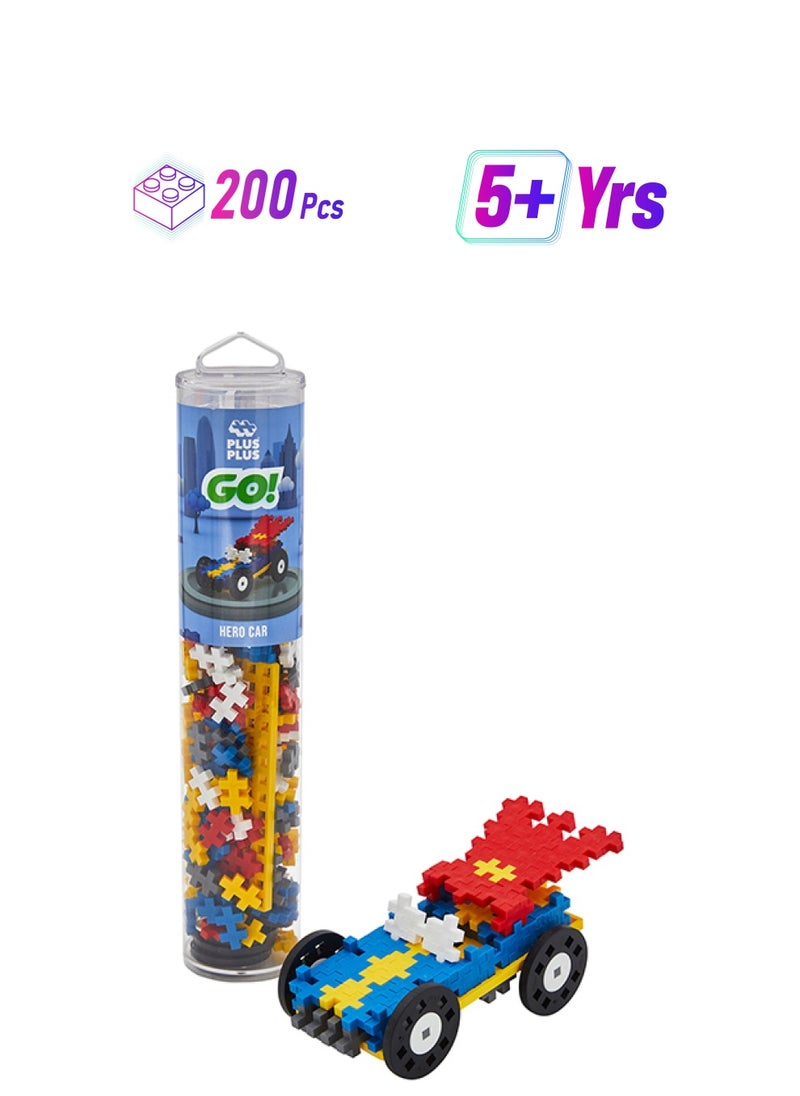 Plus-Plus Building Blocks Toy - 200Pcs Go Superhero Car Kids Construction Toys, Creative Learning Resources And Stem Play For Home And Travel - Girls And Boys Toys Age 5 Plus  - Image 1