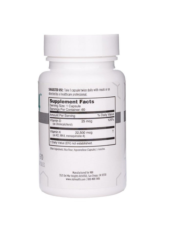 NBI Osteo-MK4 Bone Support | Vitamin D & K Complex | 45mg Vitamin K2 (MK4) for Strong Bone Health & Function | 60ct Veggie Capsules
