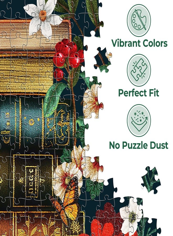 BenBen Puzzles for Adults 1000 Pieces, Vintage Books and Wildflower Jigsaw Puzzle with Letters on Back, Challenging Puzzles for Family Game Night Home Décor, Book Lovers Gifts - Image 2