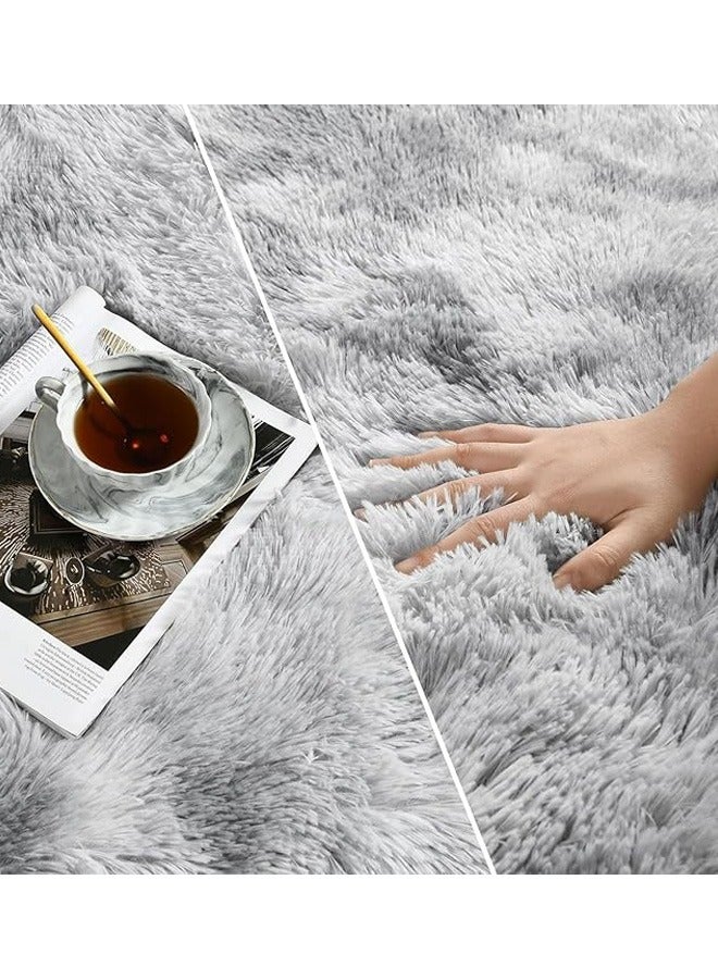 Loquat Fluffy Rugs for Bedroom Area Rugs Living Room Rugs Large Soft Tie-Dye Rug Anti Slip Modern Floor Rug Plush Kids Baby Room Carpet Dark Gray 160x230cm - Image 4