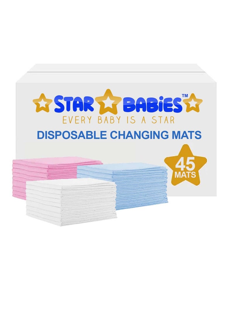 STAR BABiES Star Babies  Disposable Changing Mats - 45 x 60cm - Large Pack of 45 - Blue/Pink/White-Rainbow  - Image 1
