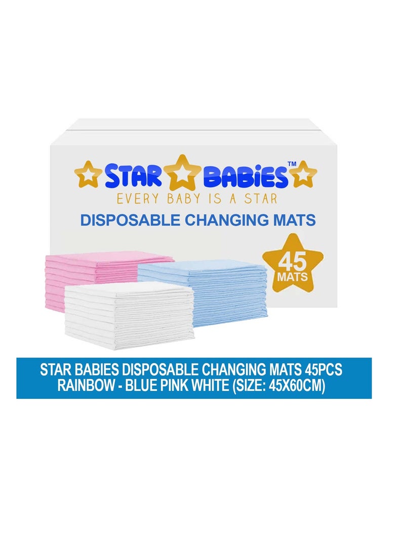 STAR BABiES Star Babies  Disposable Changing Mats - 45 x 60cm - Large Pack of 45 - Blue/Pink/White-Rainbow  - Image 2