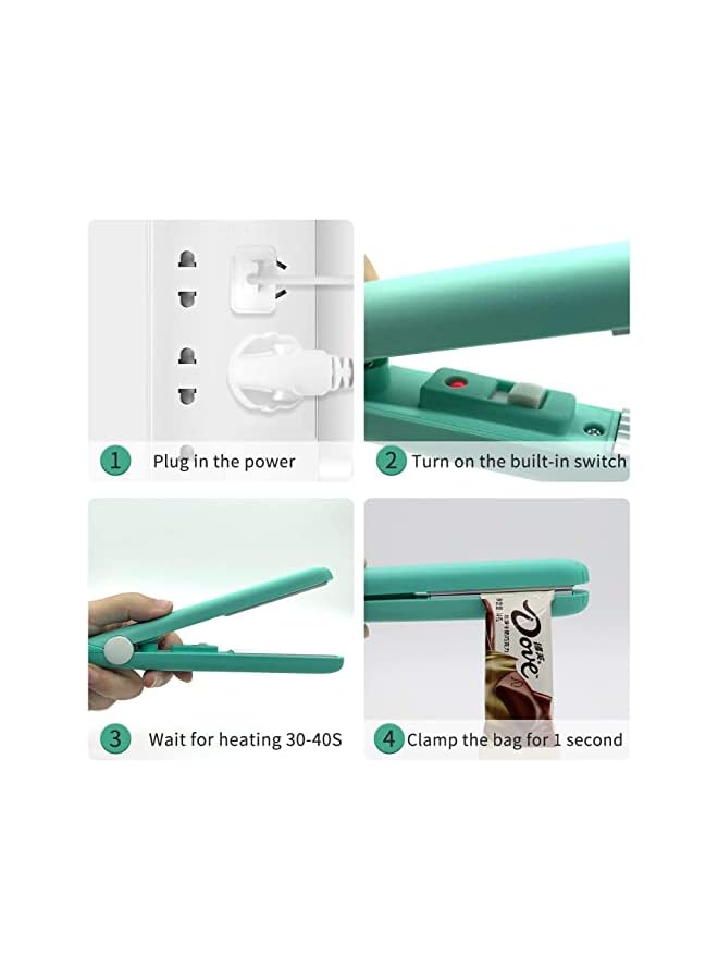 SYOSI Pack Mini Bag Sealer Heat Seal, Handheld Food Sealer Bag Resealer For Food Storage, Portable Smart Heat Sealer Machine With 45” Power Cable For Chip Bags, Plastic Bags, Snack Bags (Green+Purple)  - Image 3