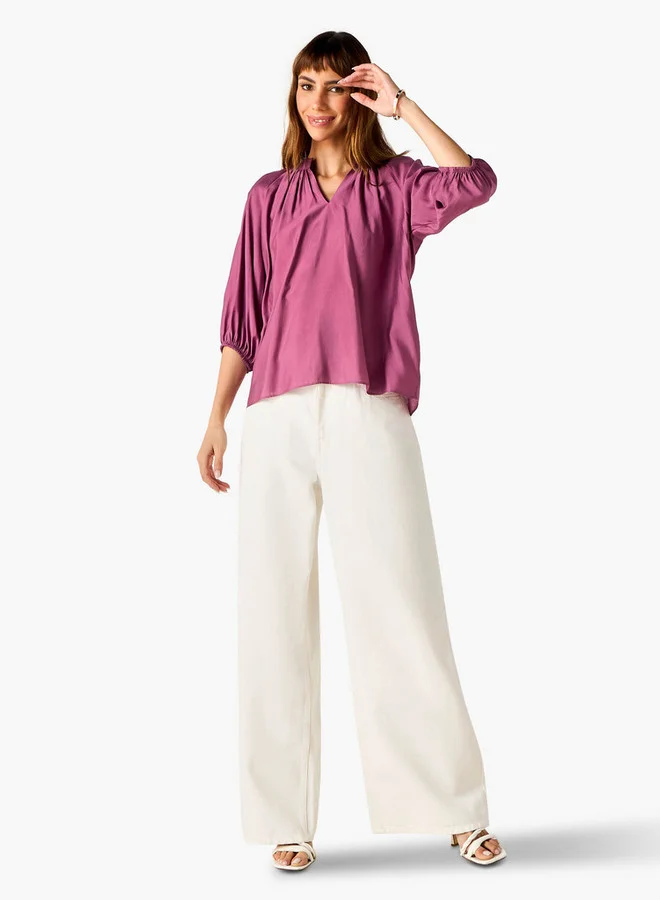 سبلاش فيڤ بلوزة بأكمام بالون وياقة ماندراين