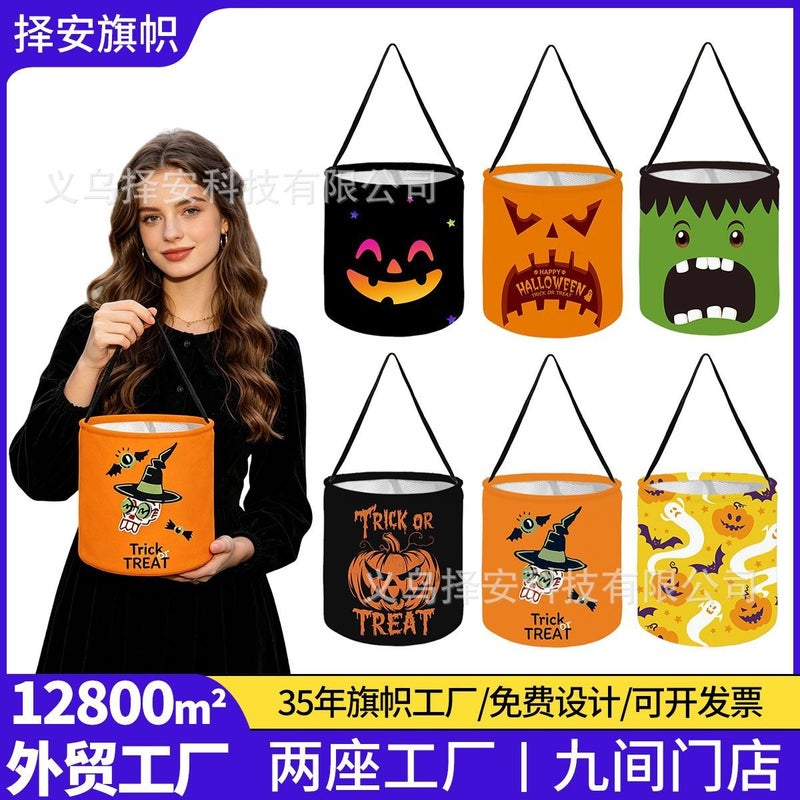 Ze An Halloween Candy Bucket with Pumpkin Ghost Design, LED Light-Up Trick-or-Treat Bag for Children's Day - Image 2