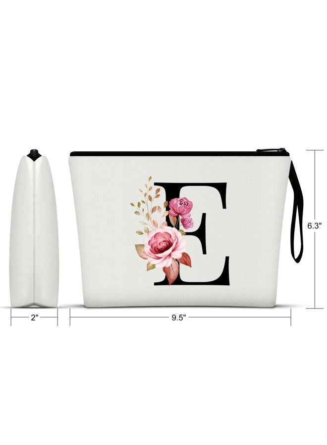 Vavabox A-Z Personalized Makeup Bag, Birthday Gifts for Women Mom, Gifts for Best Friend, Bride Bridesmaid Cosmetic bag (E, White) - Image 2