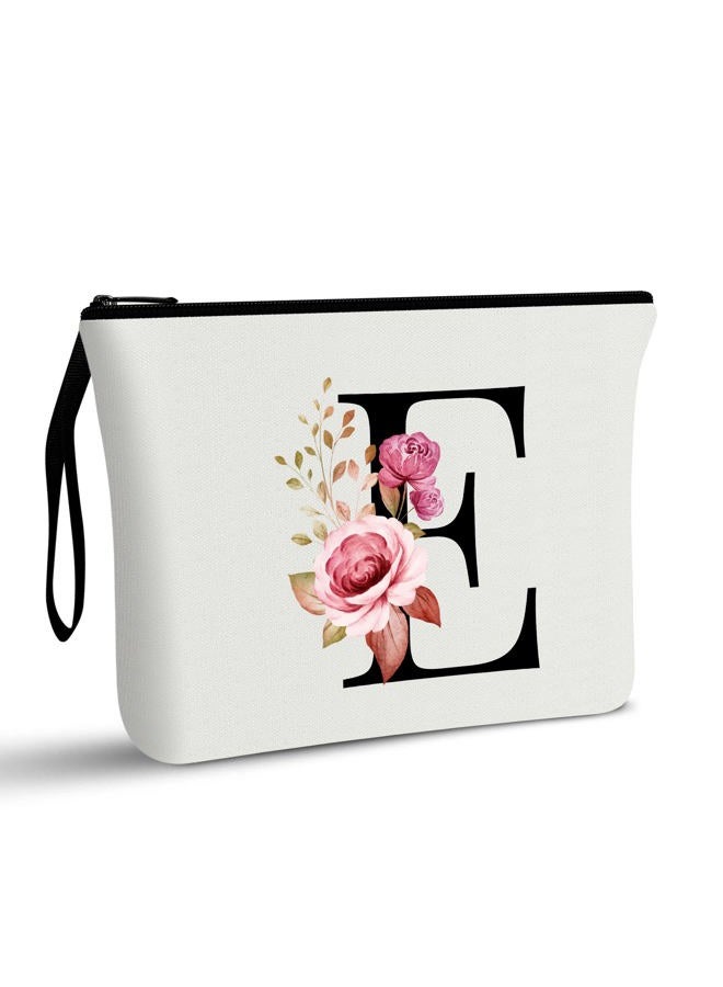 Vavabox A-Z Personalized Makeup Bag, Birthday Gifts for Women Mom, Gifts for Best Friend, Bride Bridesmaid Cosmetic bag (E, White) - Image 1