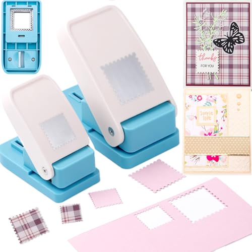 CYFUN DESIGN 2 Pcs Stamp Punch, 1 inch Square Stamp Punches & 1.5 Large Squares Postage Stamps Punches, Square Puncher, Stamps Cutter, Stamphole Puncher, 1 inch Squares Punch for Paper Crafts DIY Scrapbooking - Image 1