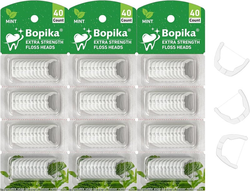 Bopika Extra Strength Floss Heads, Mint Flavor, 120 Count (3 Packs of 40) - Image 1