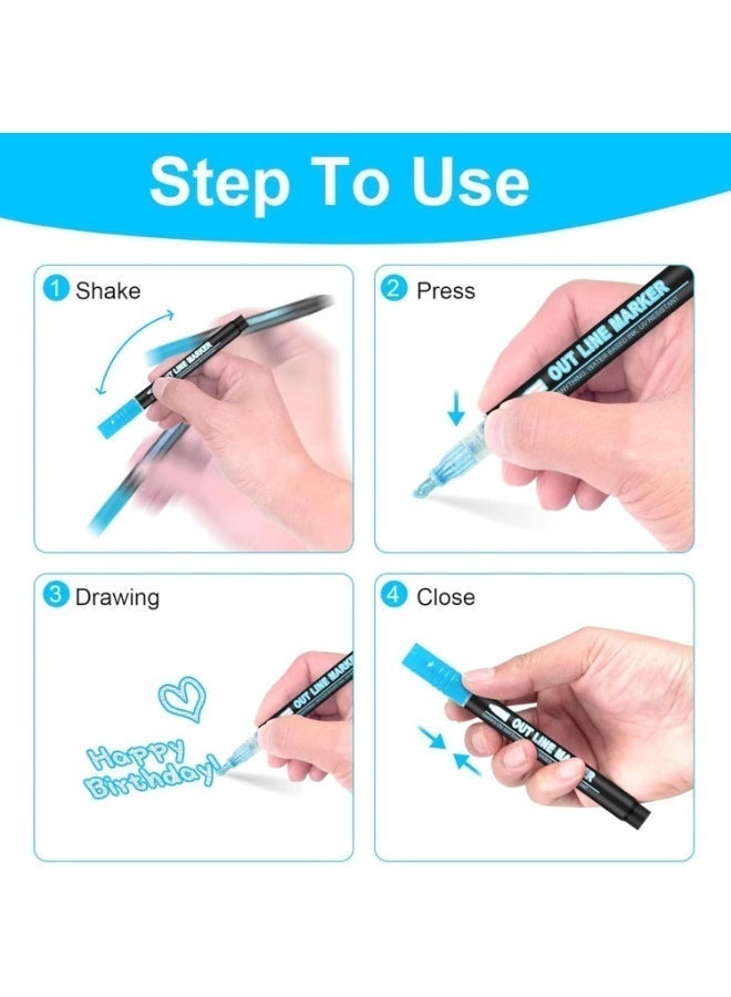 12-colour double-line dual-tip metallic marker pens and colouring highlighter pens for graffiti, specially designed for art enthusiasts; colourful double-line outline markers suitable for art creation, drawing, card making, and DIY crafts - Image 4