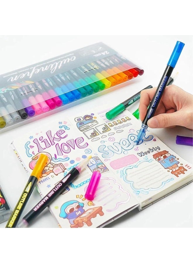 12-colour double-line dual-tip metallic marker pens and colouring highlighter pens for graffiti, specially designed for art enthusiasts; colourful double-line outline markers suitable for art creation, drawing, card making, and DIY crafts - Image 5